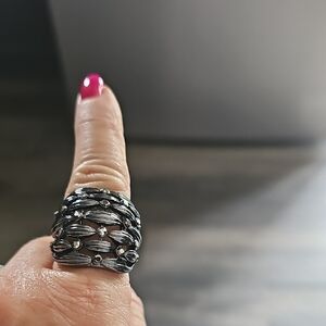 paparazzi Silver Multi-Band Crystal Ring